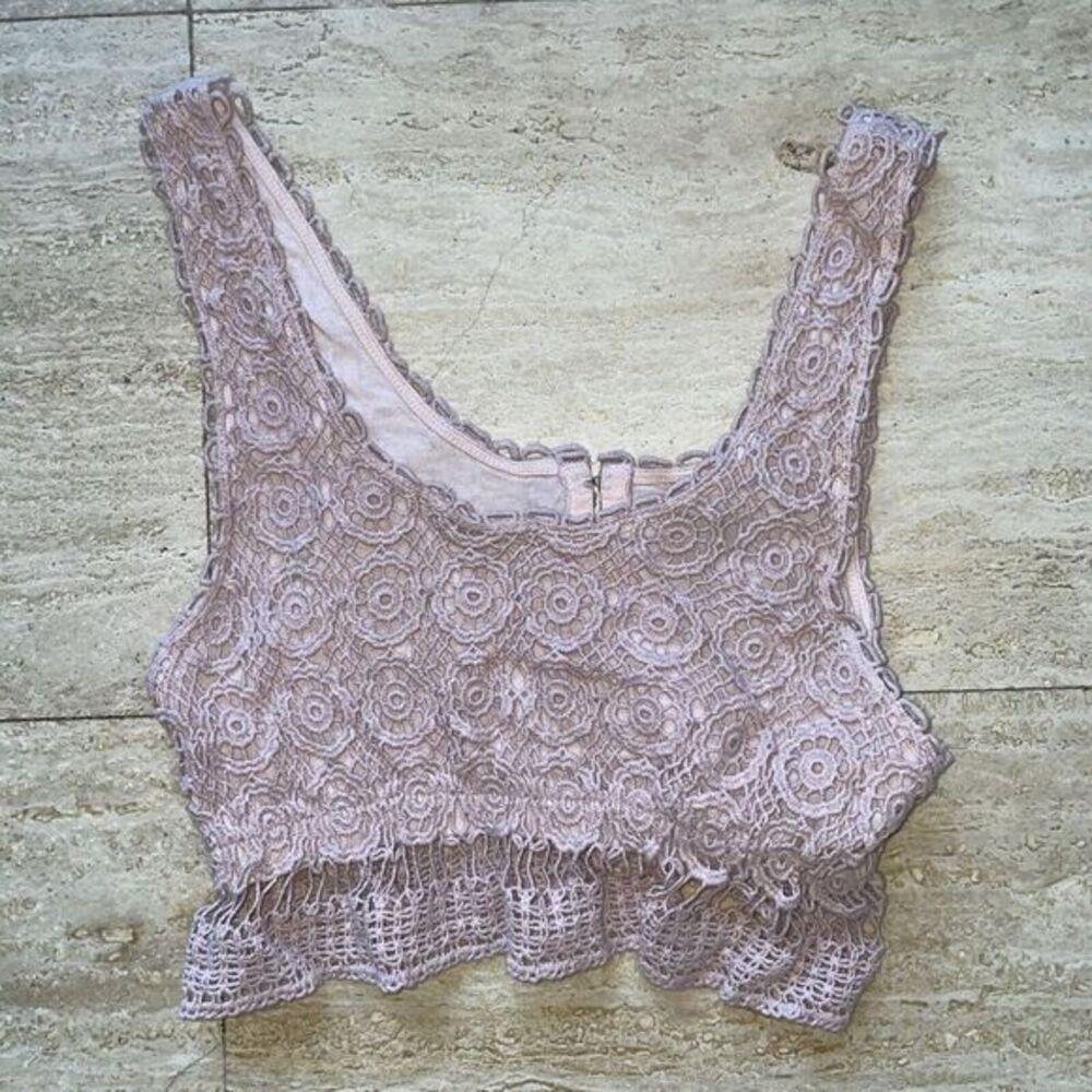 West Seal Lined Lace Crop Tank Top Size M Boho Pink